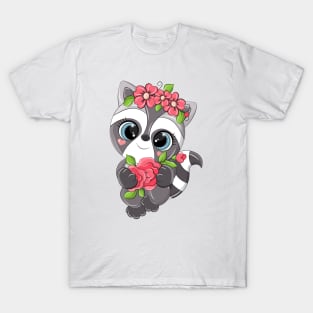 Cheerful raccoon with a bouquet of flowers T-Shirt